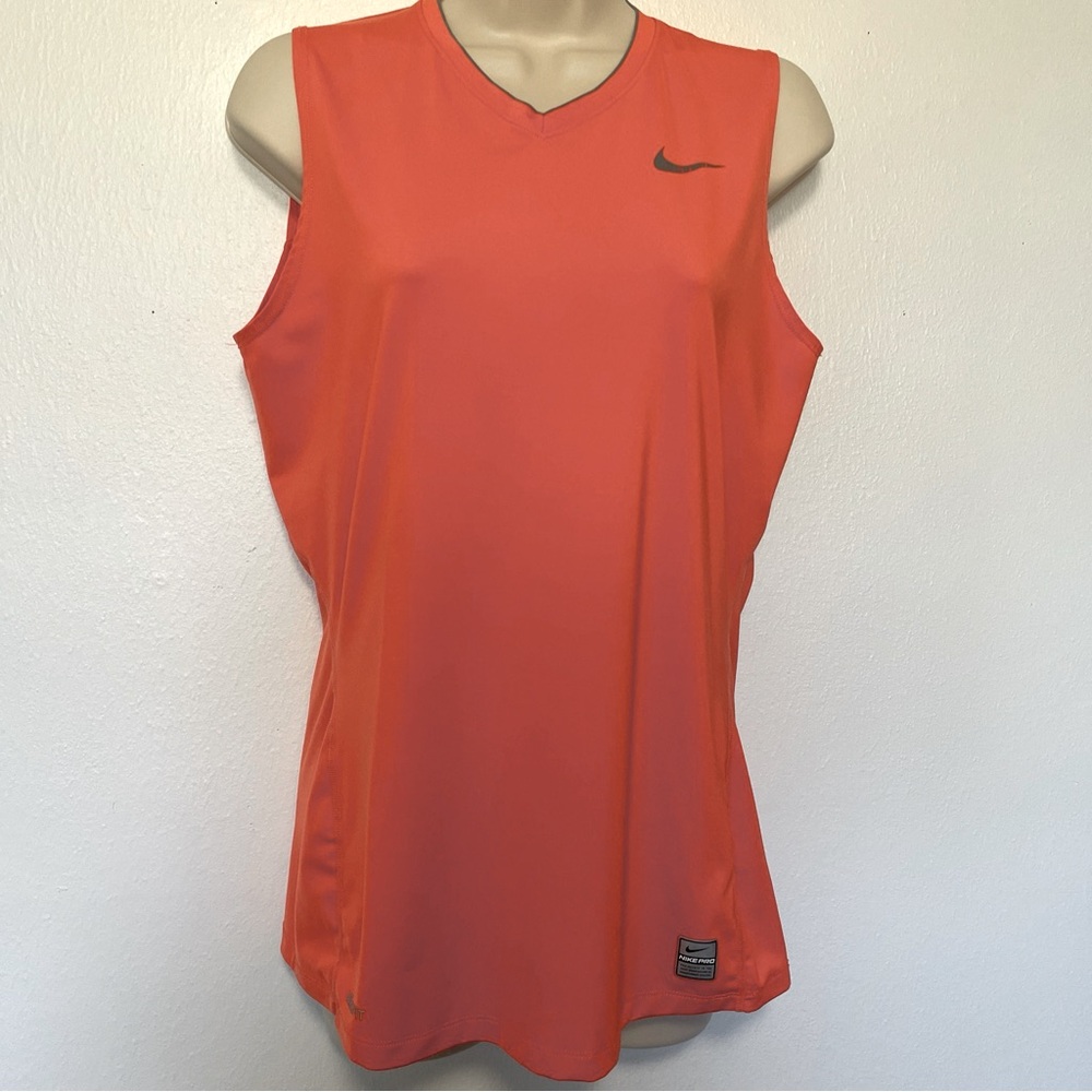 NIKE PRO ACTIVEWEAR JERSEY TANK SIZE M ORANGE WITH GRAY TRIM SLEEVELESS